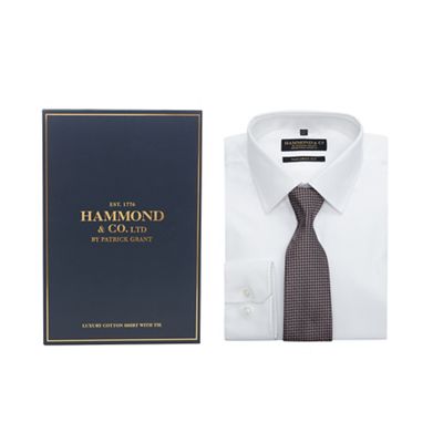 Hammond & Co. by Patrick Grant White tailored fit shirt and dark red chevron tie set